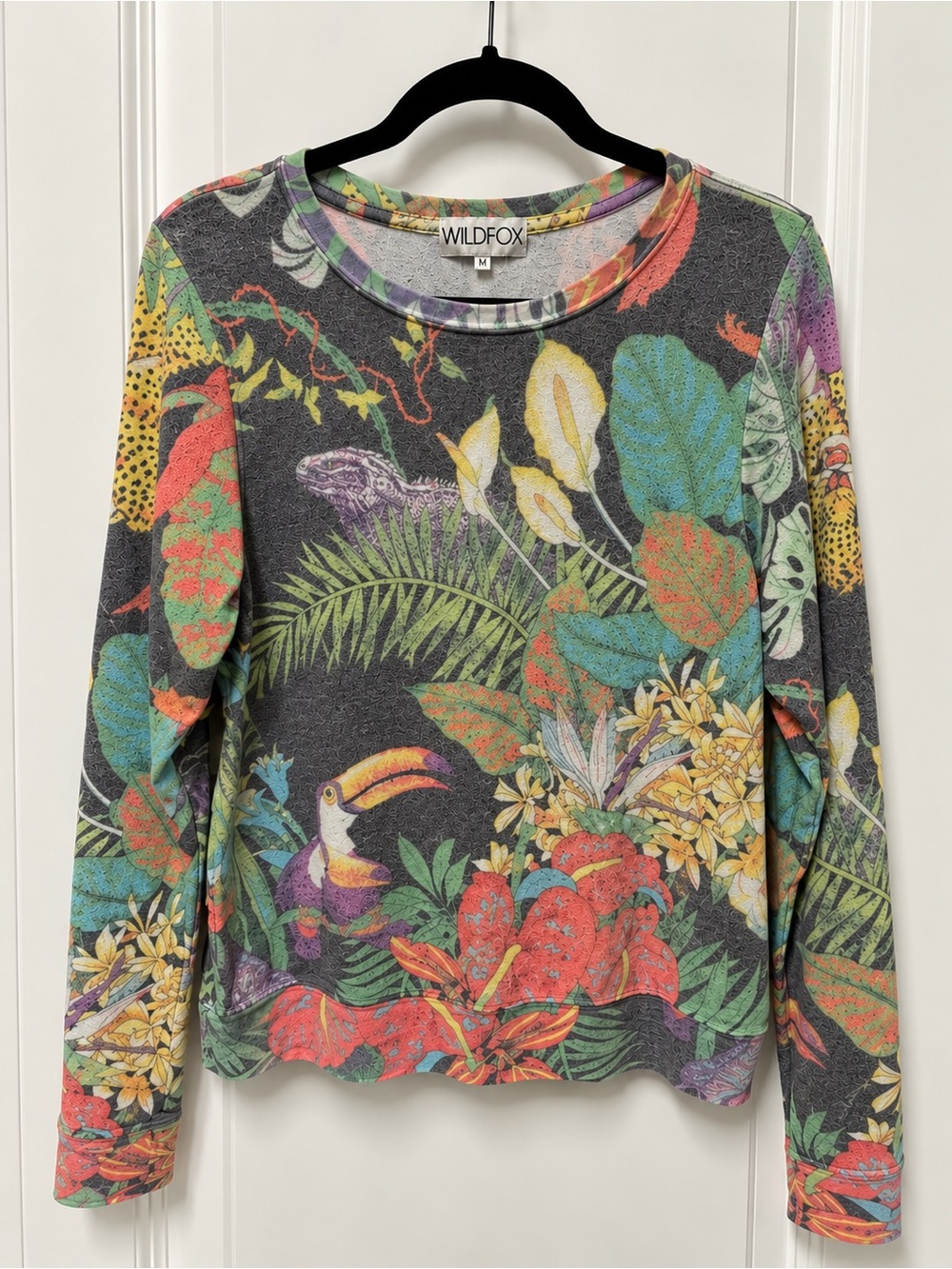 Wildfox Charcoal Tropical Toucan Print Crewneck Sweater/Sweatshirt Size M